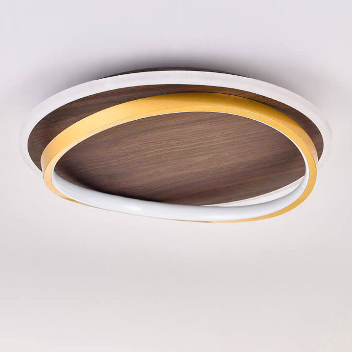 Nordic Minimalist Walnut Wood Grain Circular LED Ceiling Light Fixture-Orizon Depot