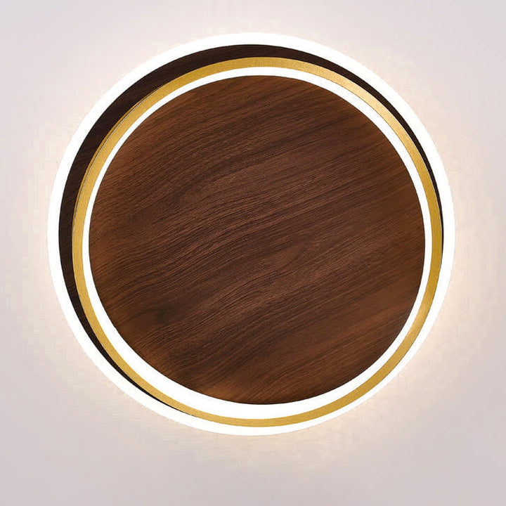 Nordic Minimalist Walnut Wood Grain Circular LED Ceiling Light Fixture-Orizon Depot