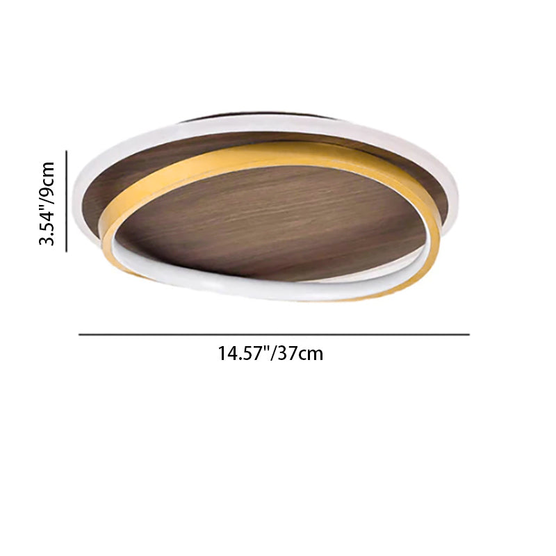 Nordic Minimalist Walnut Wood Grain Circular LED Ceiling Light Fixture-Orizon Depot