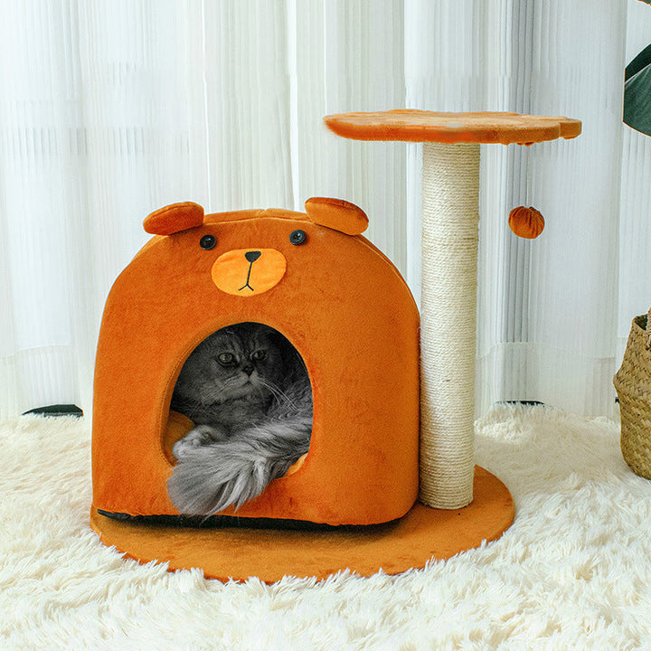 Teddy Bear-Shaped Honey Pot Cat Tree Condo with Perch for Living Room-Orizon Depot