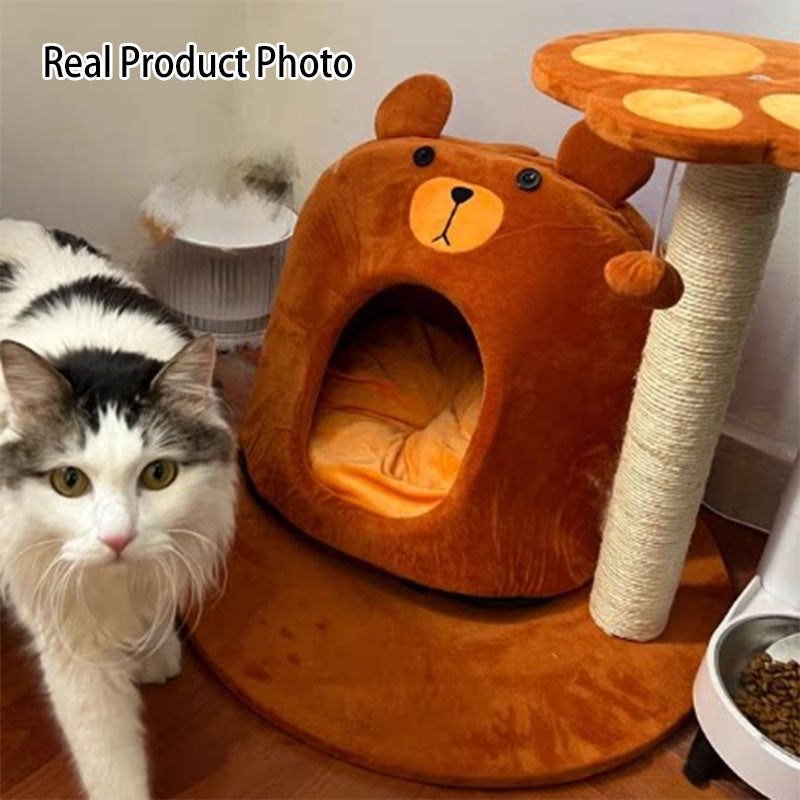 Teddy Bear-Shaped Honey Pot Cat Tree Condo with Perch for Living Room-Orizon Depot