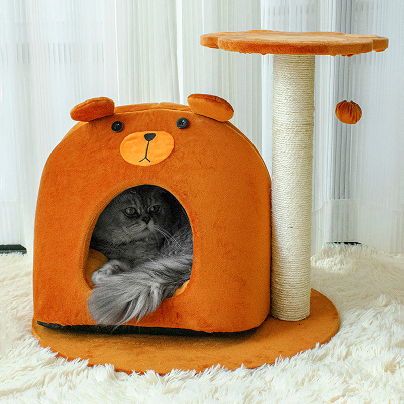Teddy Bear-Shaped Honey Pot Cat Tree Condo with Perch for Living Room-Orizon Depot