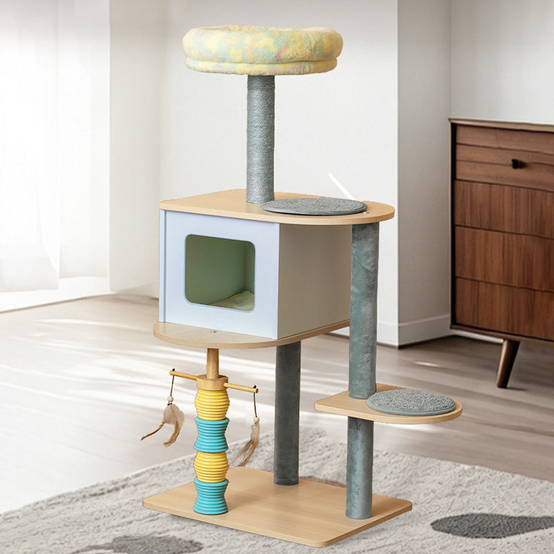 Modern Nordic Rectangular Cat Tree Condo with Velvet and Sisal Fabric-Orizon Depot