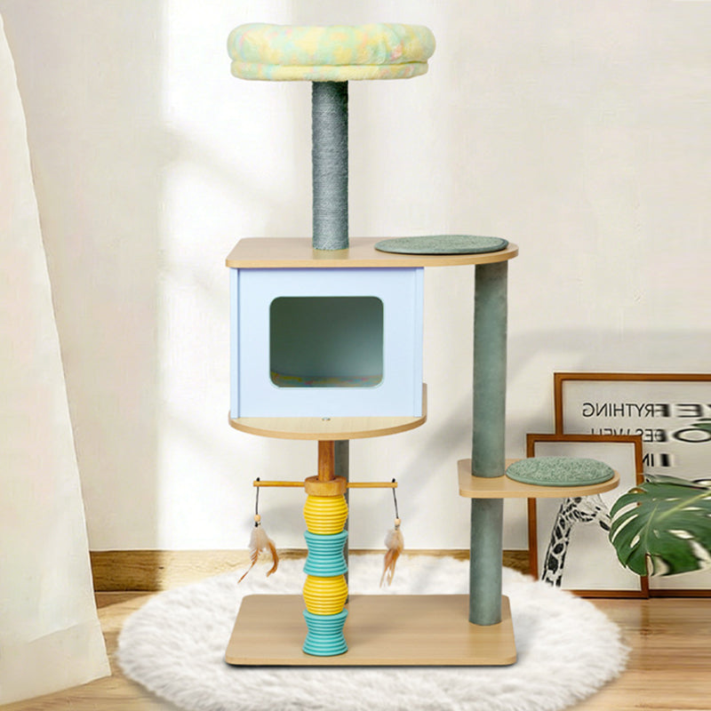 Modern Nordic Rectangular Cat Tree Condo with Velvet and Sisal Fabric-Orizon Depot