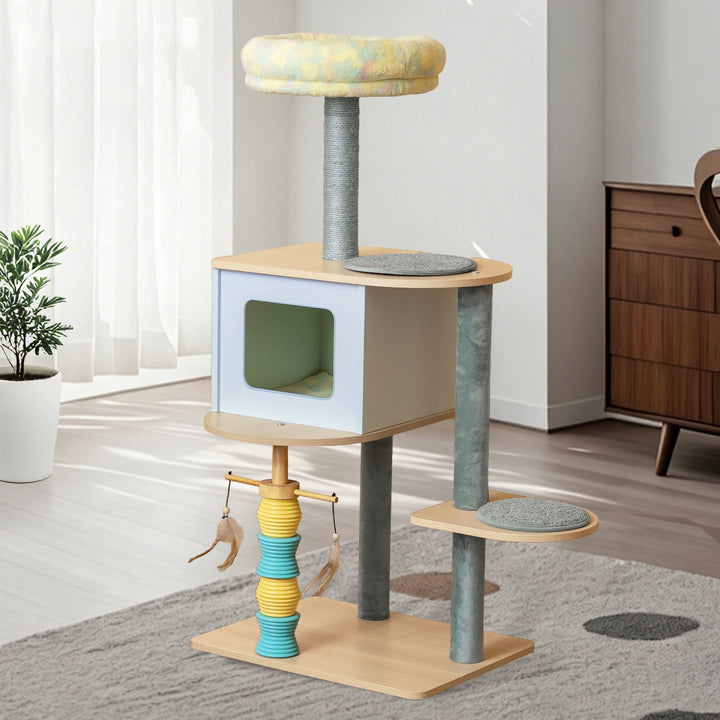 Modern Nordic Rectangular Cat Tree Condo with Velvet and Sisal Fabric-Orizon Depot