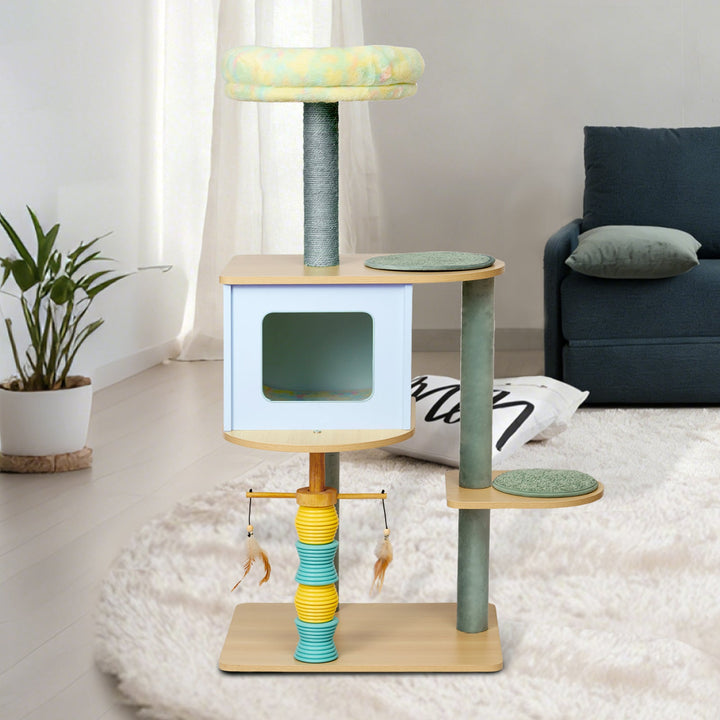 Modern Nordic Rectangular Cat Tree Condo with Velvet and Sisal Fabric-Orizon Depot