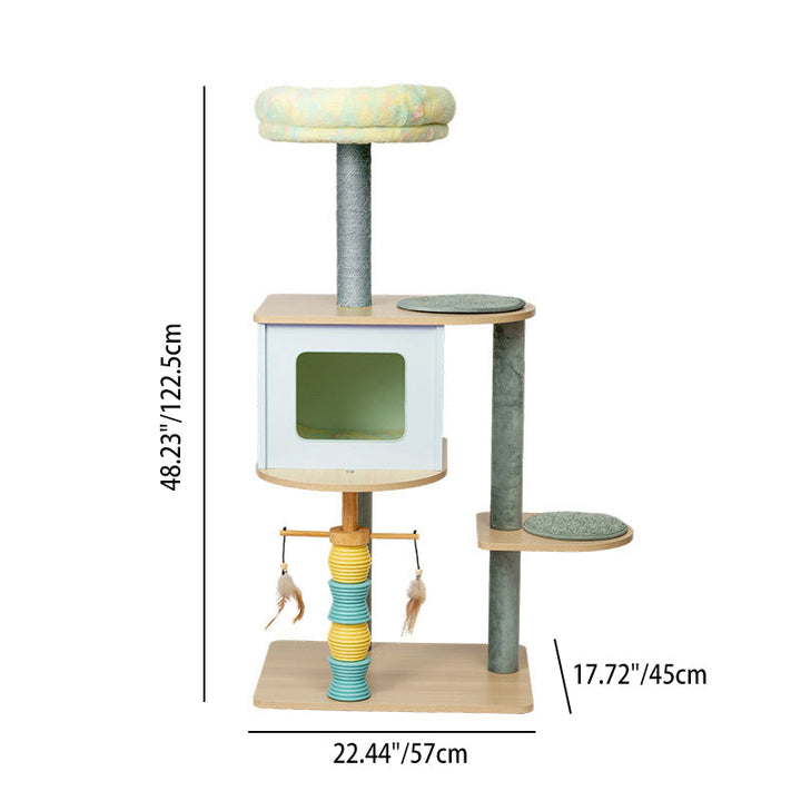 Modern Nordic Rectangular Cat Tree Condo with Velvet and Sisal Fabric-Orizon Depot