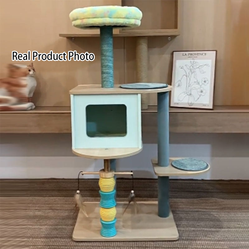 Modern Nordic Rectangular Cat Tree Condo with Velvet and Sisal Fabric-Orizon Depot