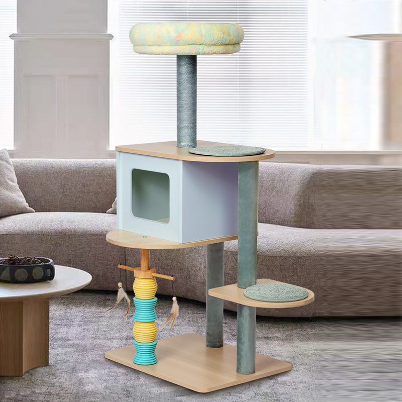 Modern Nordic Rectangular Cat Tree Condo with Velvet and Sisal Fabric-Orizon Depot