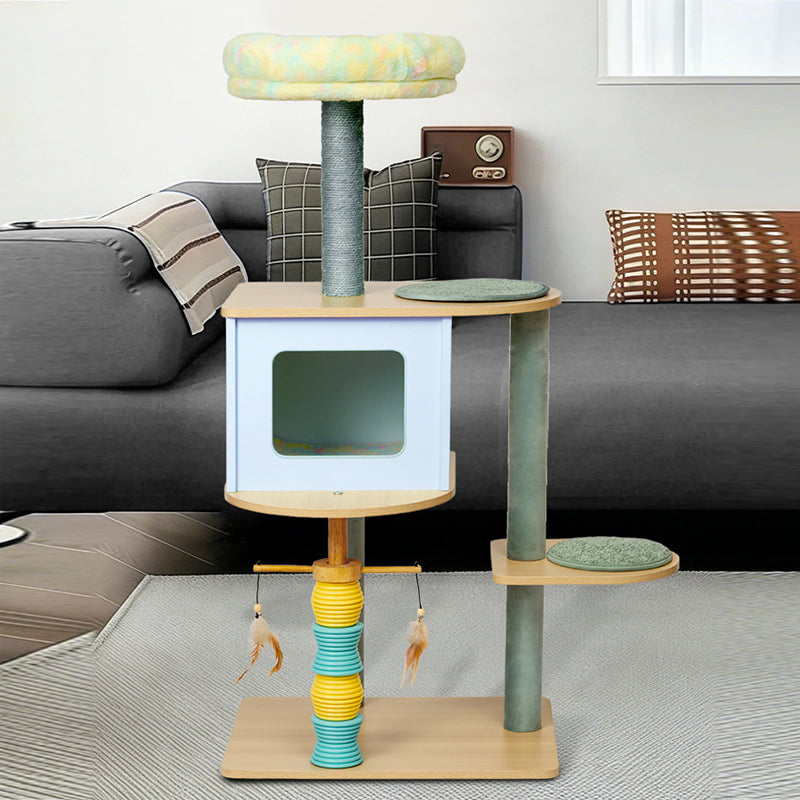Modern Nordic Rectangular Cat Tree Condo with Velvet and Sisal Fabric-Orizon Depot