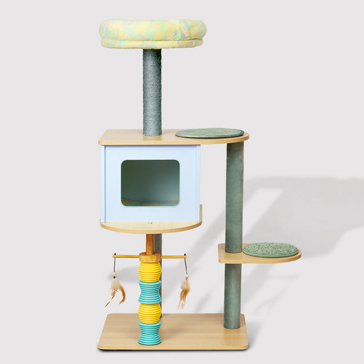 Modern Nordic Rectangular Cat Tree Condo with Velvet and Sisal Fabric-Orizon Depot