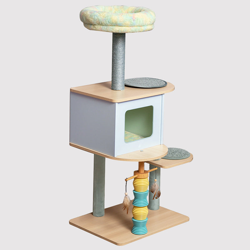 Modern Nordic Rectangular Cat Tree Condo with Velvet and Sisal Fabric-Orizon Depot