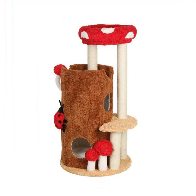 Modern Cylindrical Pine Wood Cat Tree Condo with Fleece & Sisal-Orizon Depot