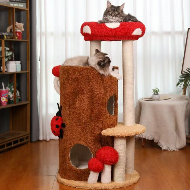 Modern Cylindrical Pine Wood Cat Tree Condo with Fleece & Sisal-Orizon Depot