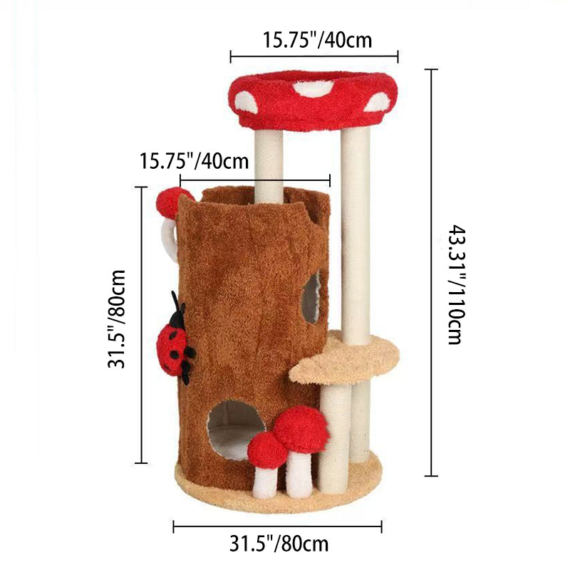 Modern Cylindrical Pine Wood Cat Tree Condo with Fleece & Sisal-Orizon Depot