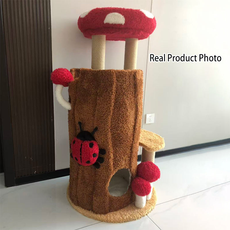 Modern Cylindrical Pine Wood Cat Tree Condo with Fleece & Sisal-Orizon Depot