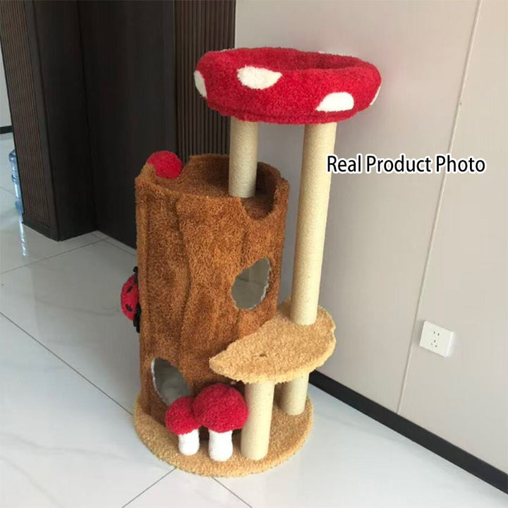 Modern Cylindrical Pine Wood Cat Tree Condo with Fleece & Sisal-Orizon Depot
