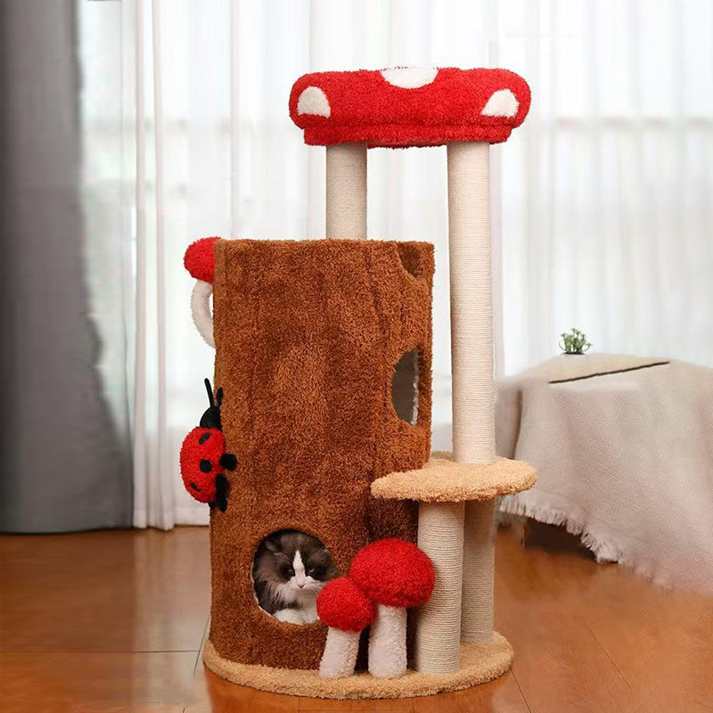 Modern Cylindrical Pine Wood Cat Tree Condo with Fleece & Sisal-Orizon Depot