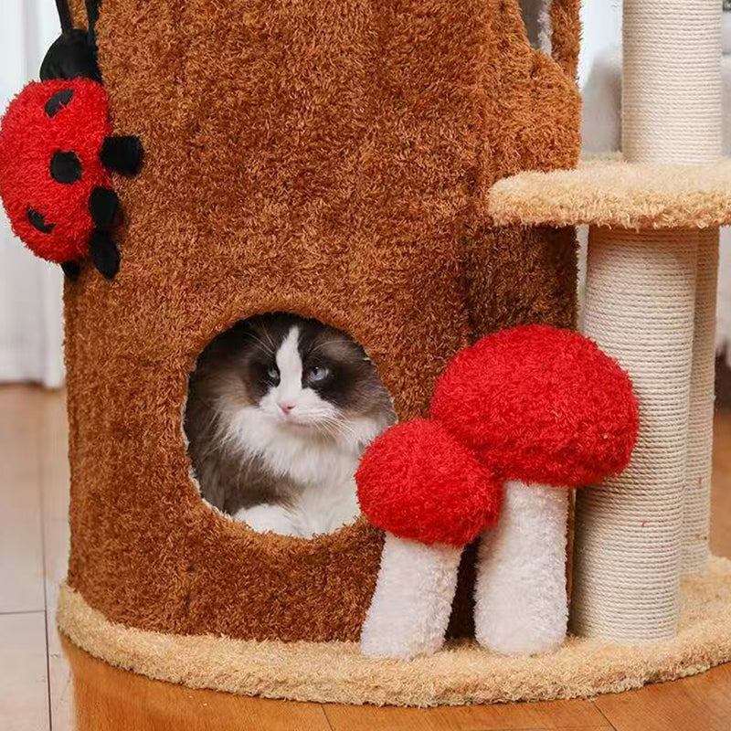 Modern Cylindrical Pine Wood Cat Tree Condo with Fleece & Sisal-Orizon Depot
