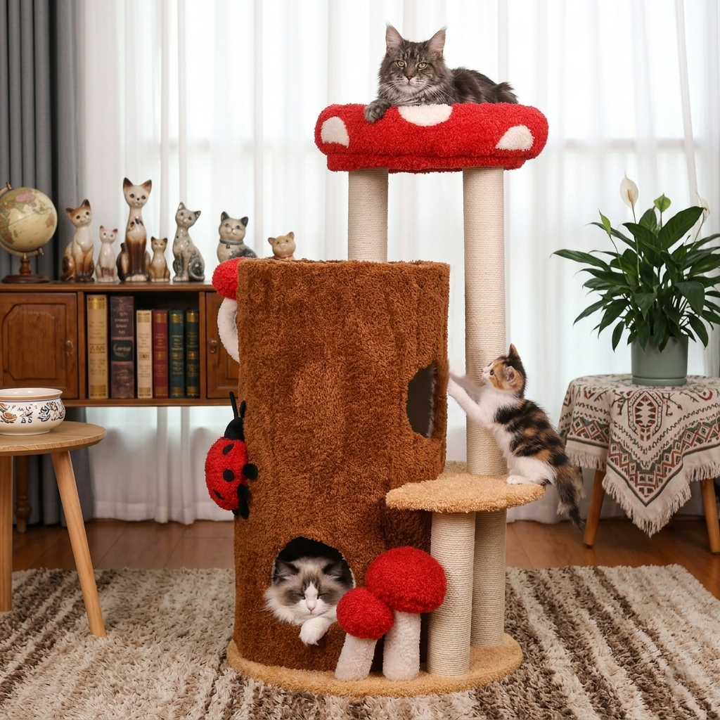 Modern Cylindrical Pine Wood Cat Tree Condo with Fleece & Sisal-Orizon Depot