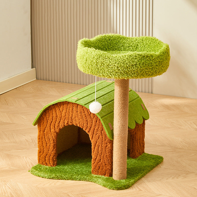 Modern Cylindrical Cat Tree with Condo, Fleece and Sisal Design-Orizon Depot