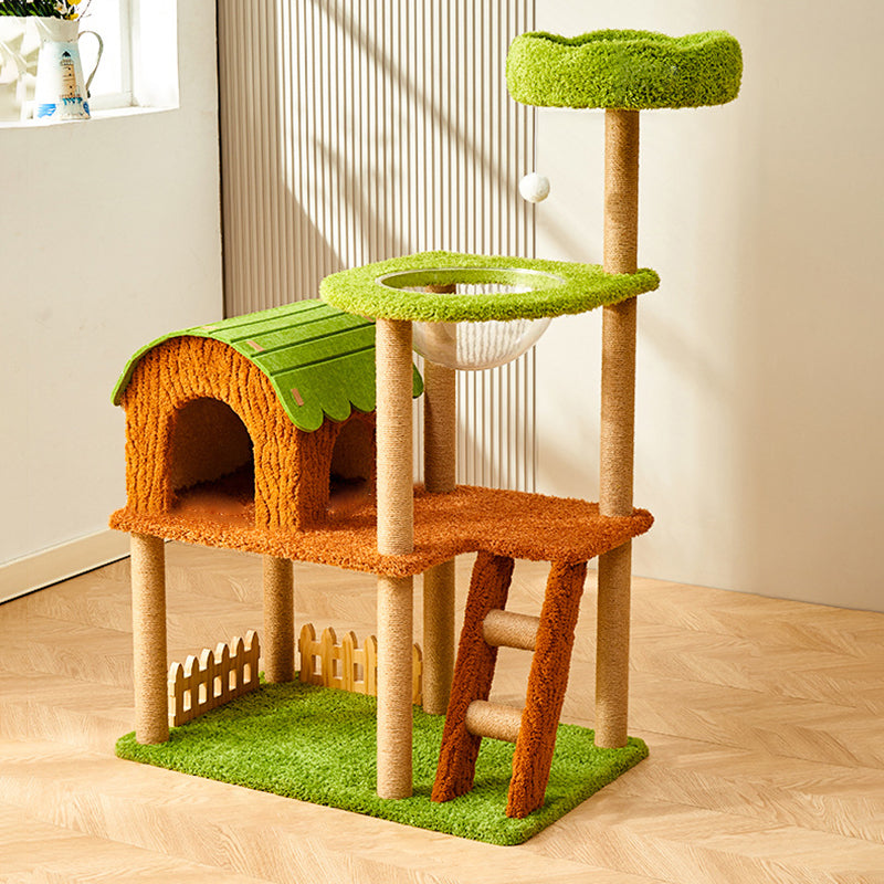 Modern Cylindrical Cat Tree with Condo, Fleece and Sisal Design-Orizon Depot