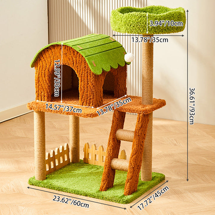 Modern Cylindrical Cat Tree with Condo, Fleece and Sisal Design-Orizon Depot