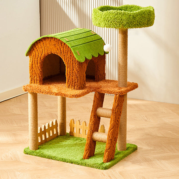 Modern Cylindrical Cat Tree with Condo, Fleece and Sisal Design-Orizon Depot