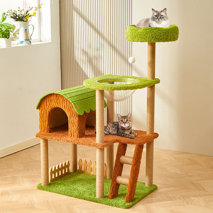 Modern Cylindrical Cat Tree with Condo, Fleece and Sisal Design-Orizon Depot
