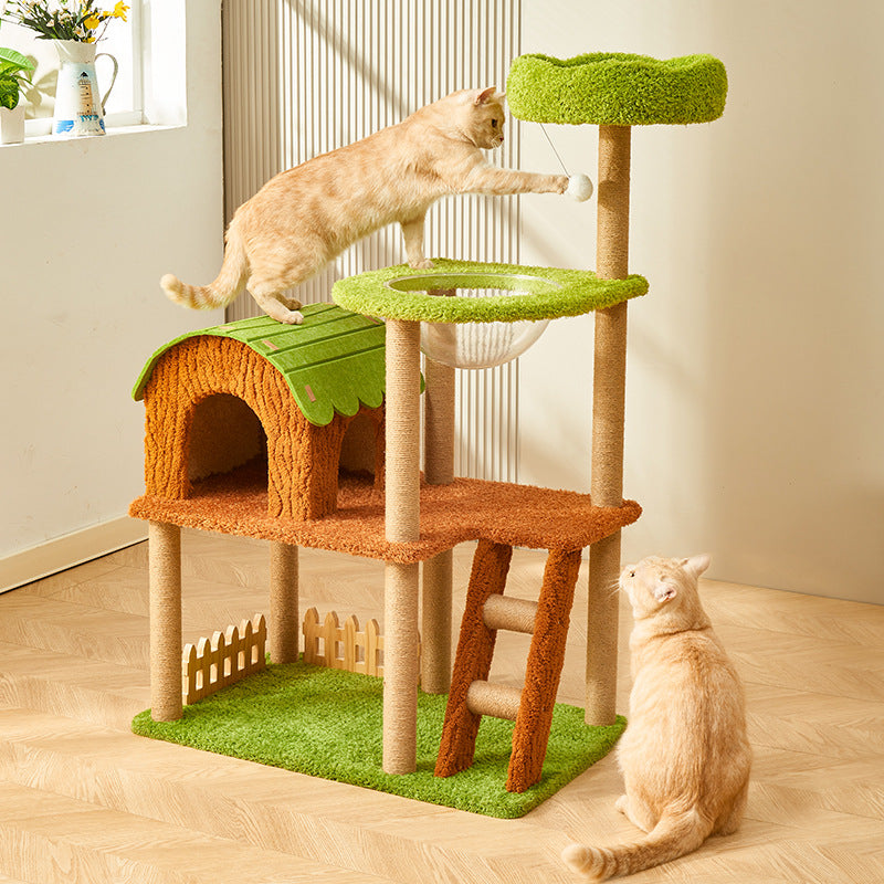 Modern Cylindrical Cat Tree with Condo, Fleece and Sisal Design-Orizon Depot
