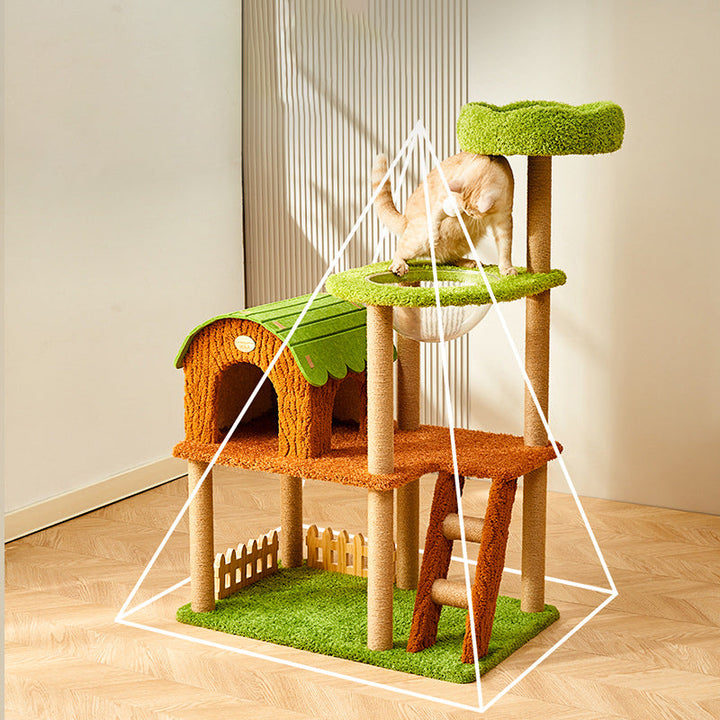 Modern Cylindrical Cat Tree with Condo, Fleece and Sisal Design-Orizon Depot