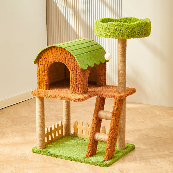 Modern Cylindrical Cat Tree with Condo, Fleece and Sisal Design-Orizon Depot