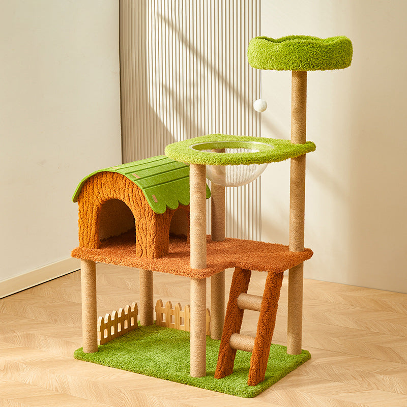 Modern Cylindrical Cat Tree with Condo, Fleece and Sisal Design-Orizon Depot