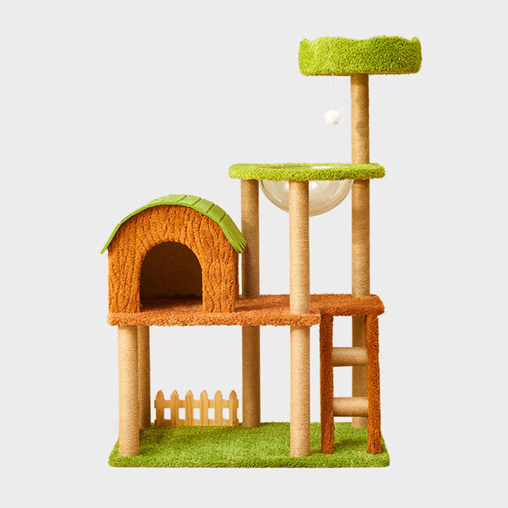 Modern Cylindrical Cat Tree with Condo, Fleece and Sisal Design-Orizon Depot