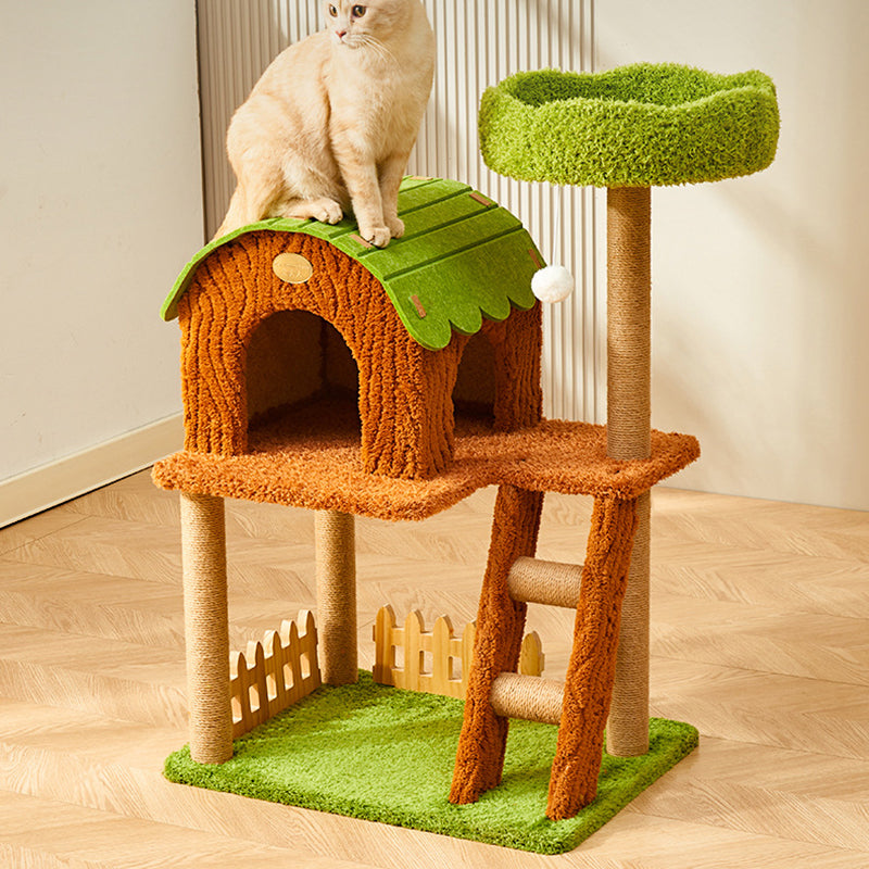 Modern Cylindrical Cat Tree with Condo, Fleece and Sisal Design-Orizon Depot