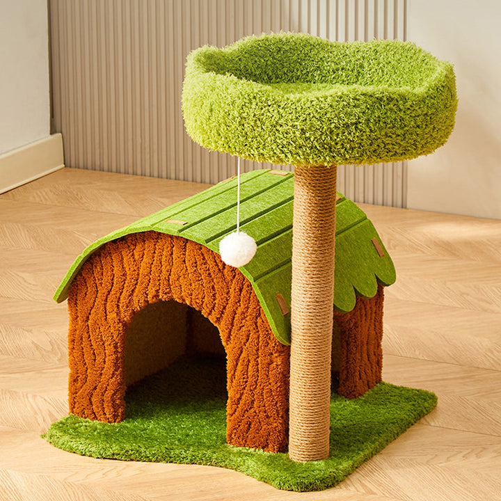 Modern Cylindrical Cat Tree with Condo, Fleece and Sisal Design-Orizon Depot