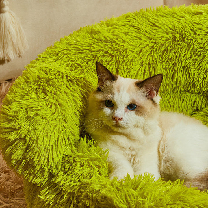Stylish Long Velvet Round Cat Bed for Living Room and Bedroom-Orizon Depot