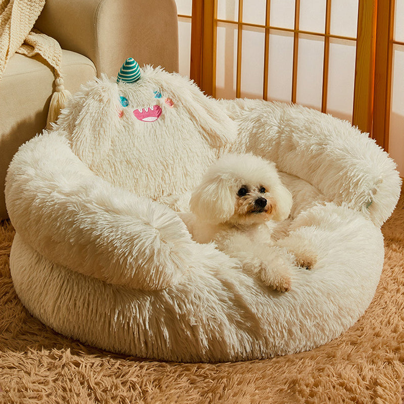 Stylish Long Velvet Round Cat Bed for Living Room and Bedroom-Orizon Depot