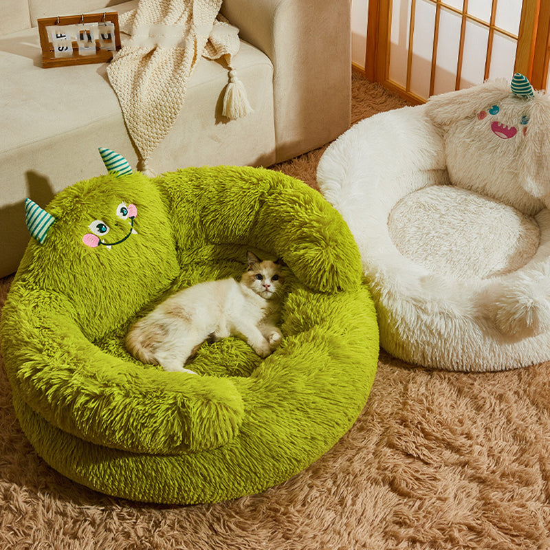 Stylish Long Velvet Round Cat Bed for Living Room and Bedroom-Orizon Depot