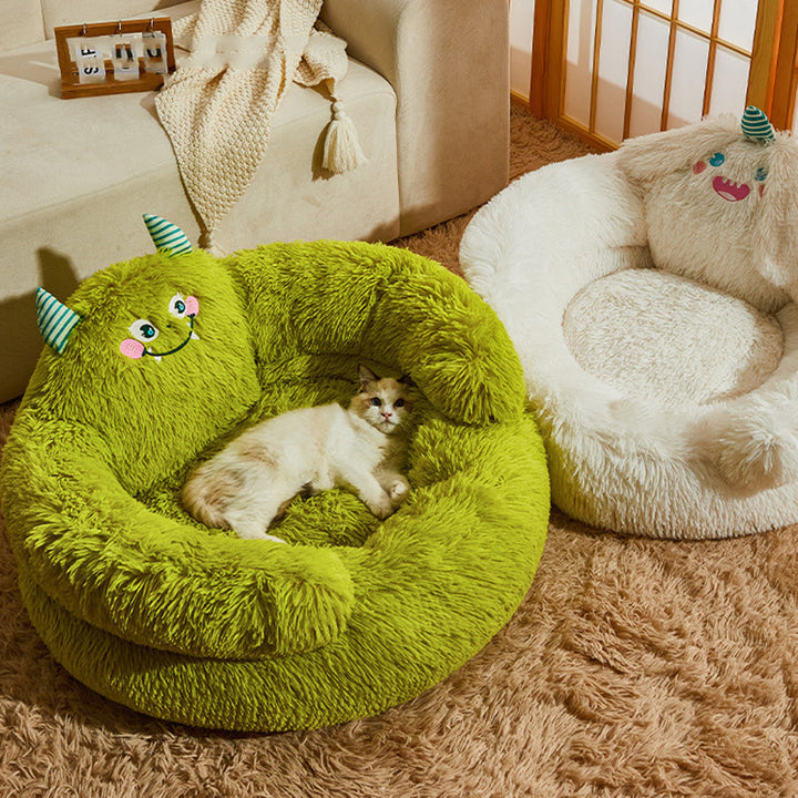 Stylish Long Velvet Round Cat Bed for Living Room and Bedroom-Orizon Depot
