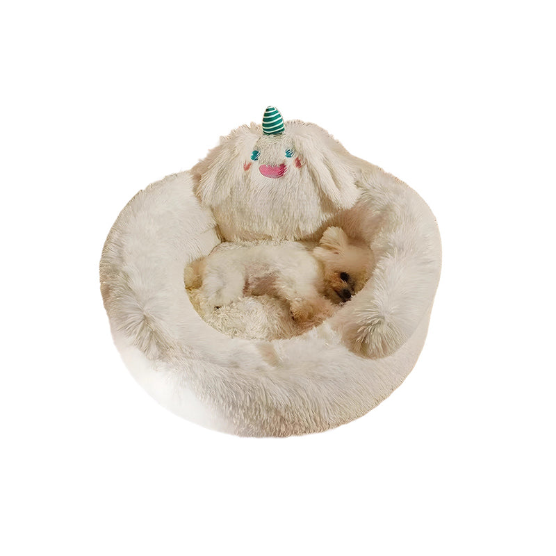 Stylish Long Velvet Round Cat Bed for Living Room and Bedroom-Orizon Depot