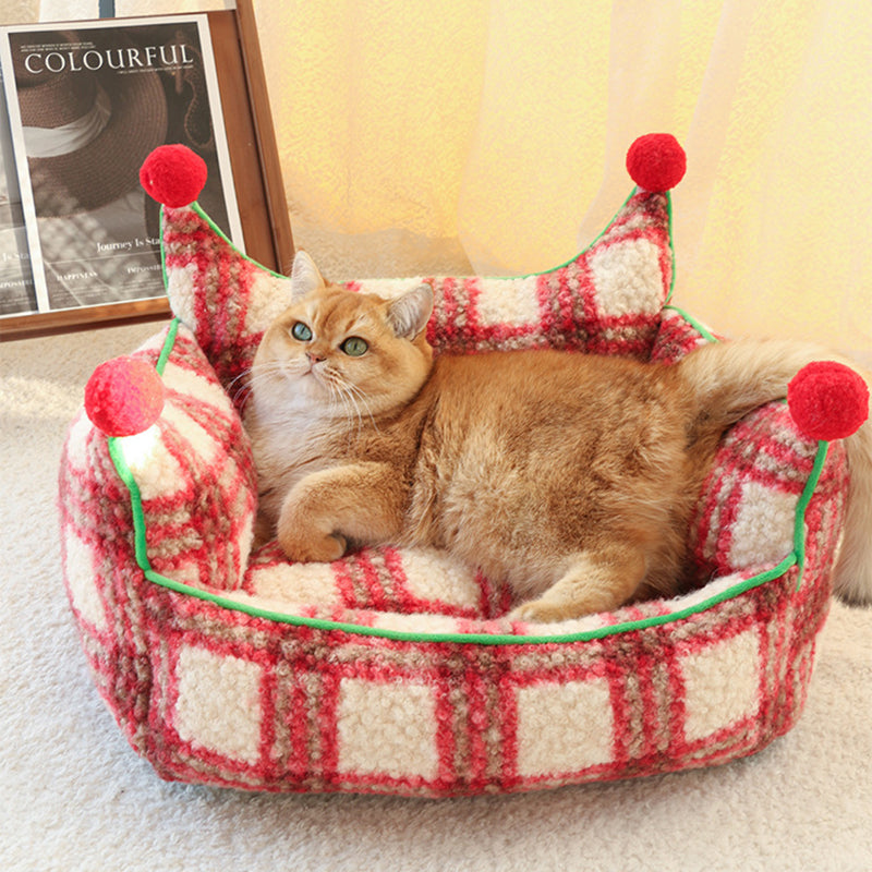 Modern Short Velvet Cat Bed with Removable Pad for Home Use-Orizon Depot