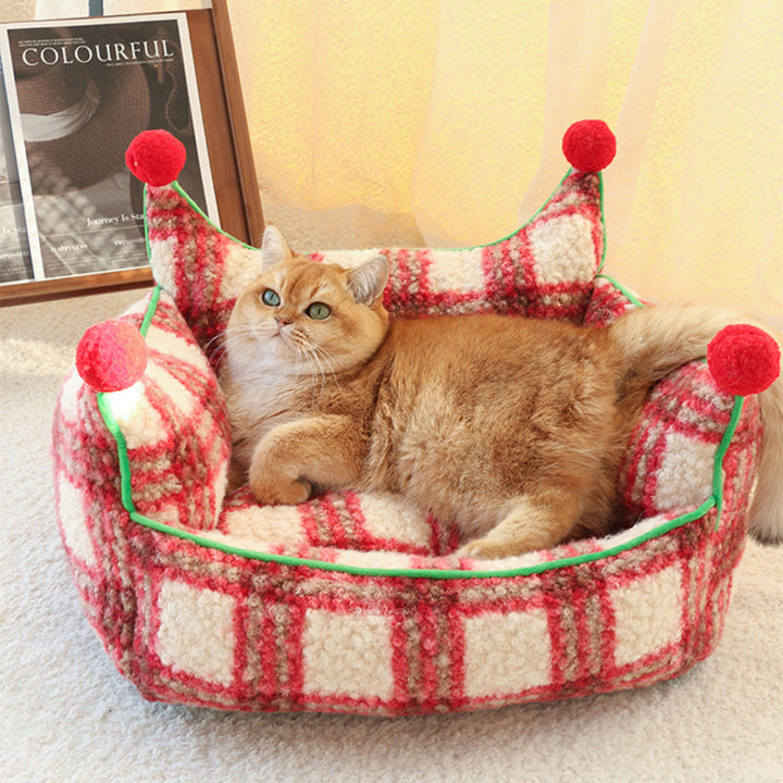 Modern Short Velvet Cat Bed with Removable Pad for Home Use-Orizon Depot