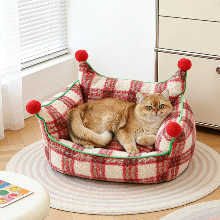 Modern Short Velvet Cat Bed with Removable Pad for Home Use-Orizon Depot