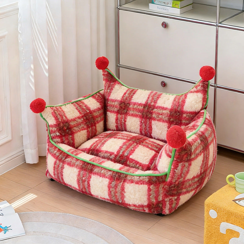Modern Short Velvet Cat Bed with Removable Pad for Home Use-Orizon Depot
