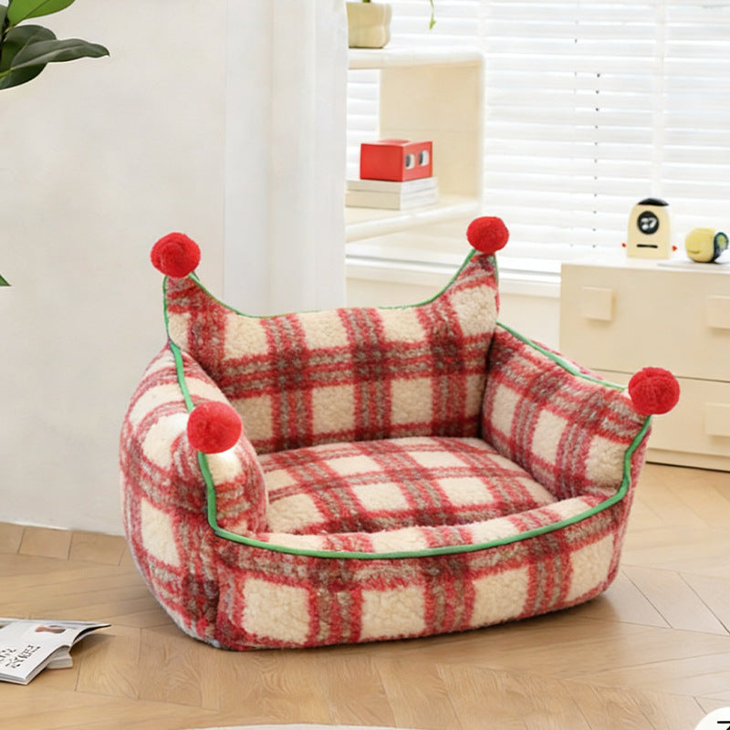 Modern Short Velvet Cat Bed with Removable Pad for Home Use-Orizon Depot