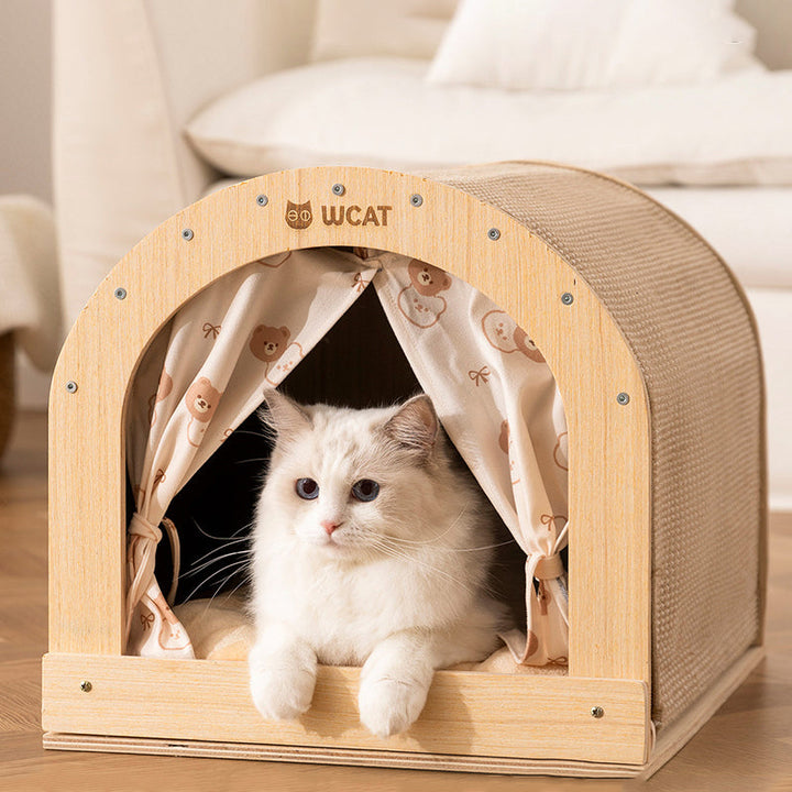 Modern Minimalist Plywood Cat Bed with Flannel and Oxford Cloth-Orizon Depot