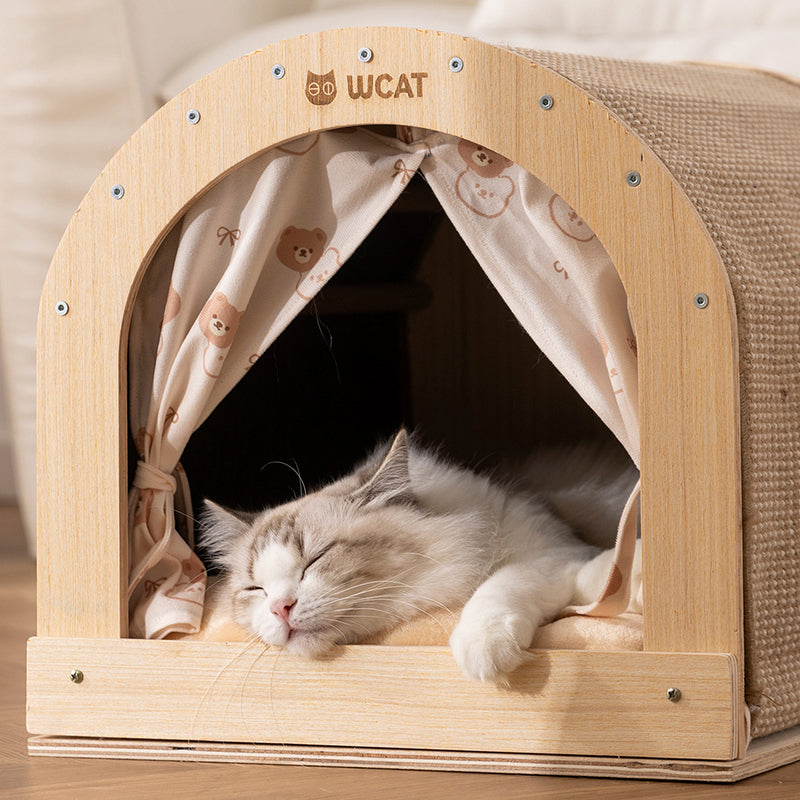 Modern Minimalist Plywood Cat Bed with Flannel and Oxford Cloth-Orizon Depot