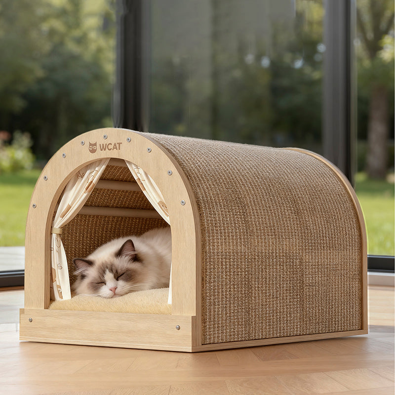 Modern Minimalist Plywood Cat Bed with Flannel and Oxford Cloth-Orizon Depot