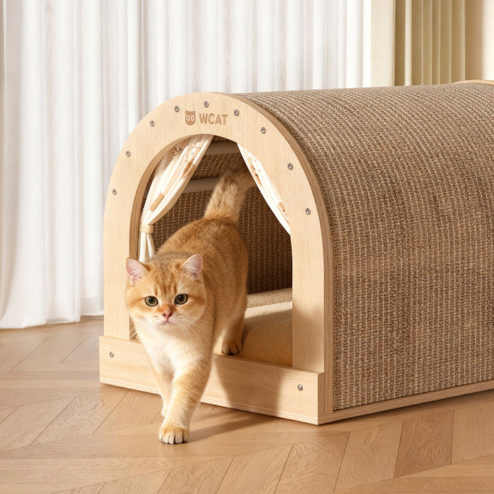 Modern Minimalist Plywood Cat Bed with Flannel and Oxford Cloth-Orizon Depot